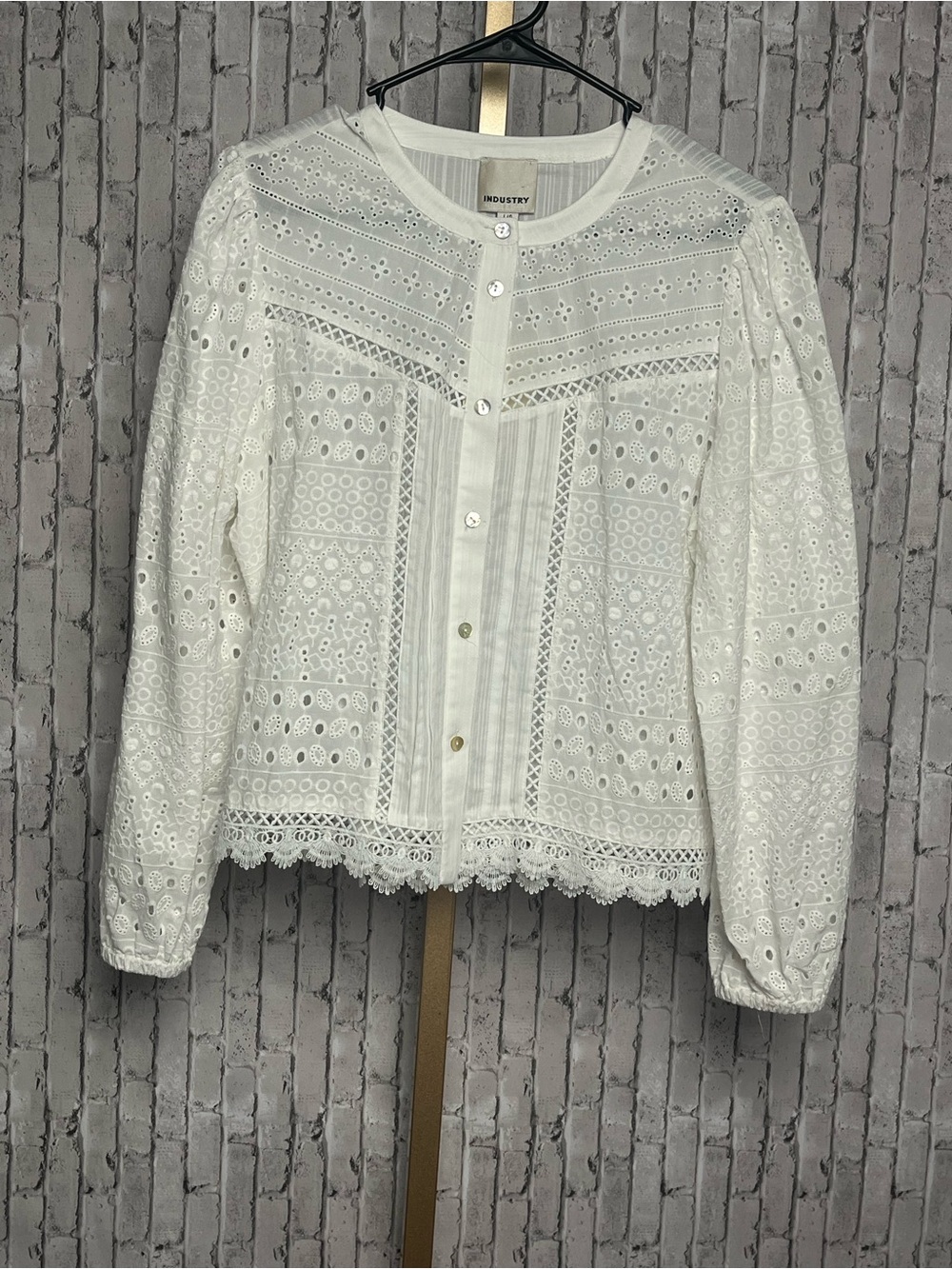 Industry Republic Cotton Eyelet Lace Blouse Large NWT L White Button Up Boho